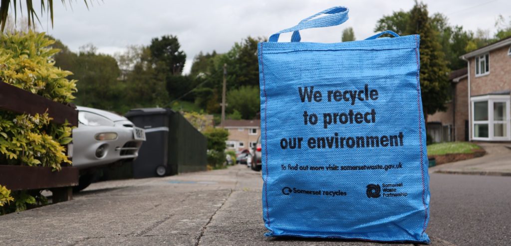 Blue recycling bag for plastics