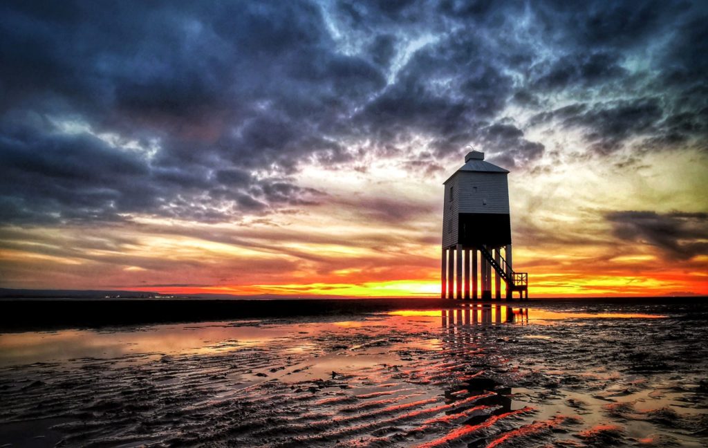 Burnham lower lighthouse in the sunset.