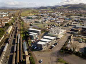 Minehead aerial shot showing the angular units, parking and entrance road