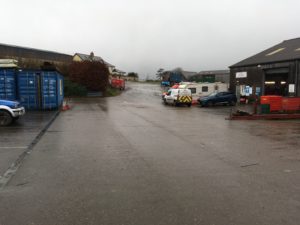 Outside view of the Wheddon Cross units entrance road showing ample space for large vehicles.