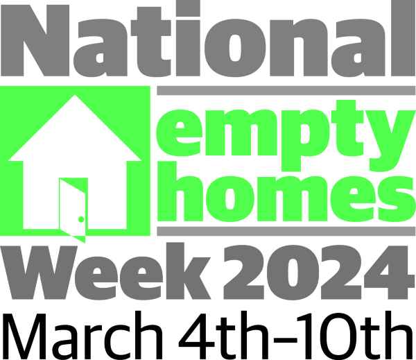 Graphic displaying the National Empty Homes Week logo and dates for March 4-10 2024