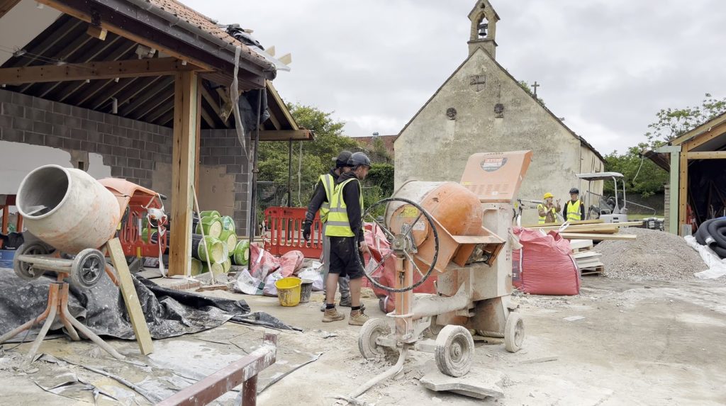 Photo shows building work well underway at Glastonbury Abbey