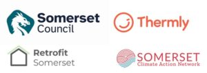 Somerset council, Thermly, Retrofit Somerset and Somerset Climate Action Network logo's