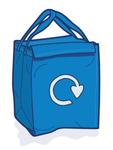 Illustration of a blue recycling bag