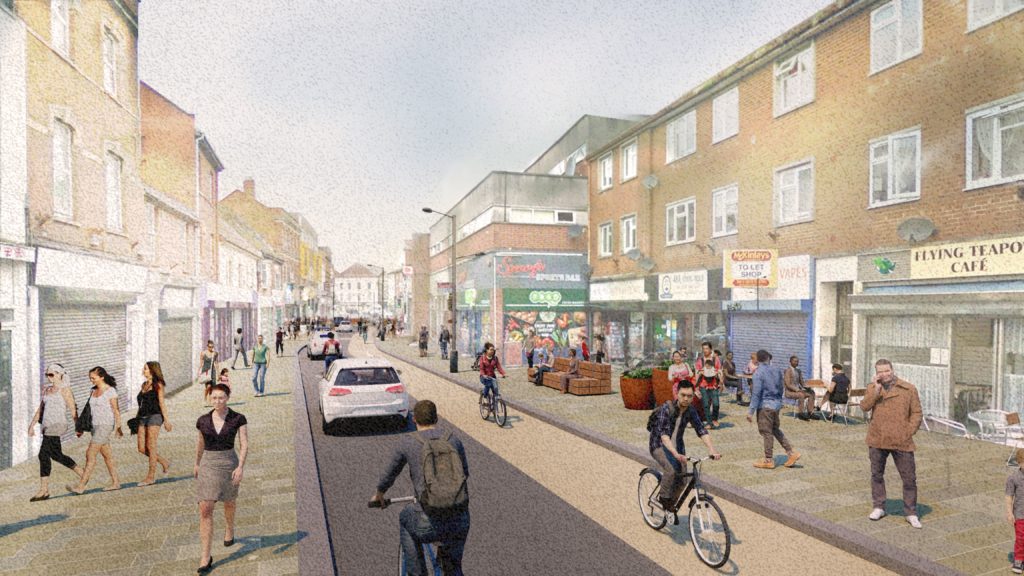 An artist's impression of Eastover after the Celebration Mile regeneration project is complete. It shows wider pavements and a new one-way system.