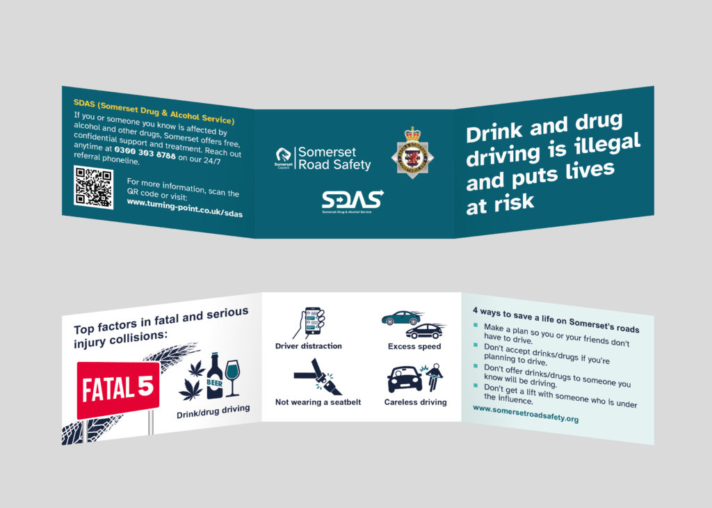 3D view of the new business card with information about the dangers of drink and drug driving.