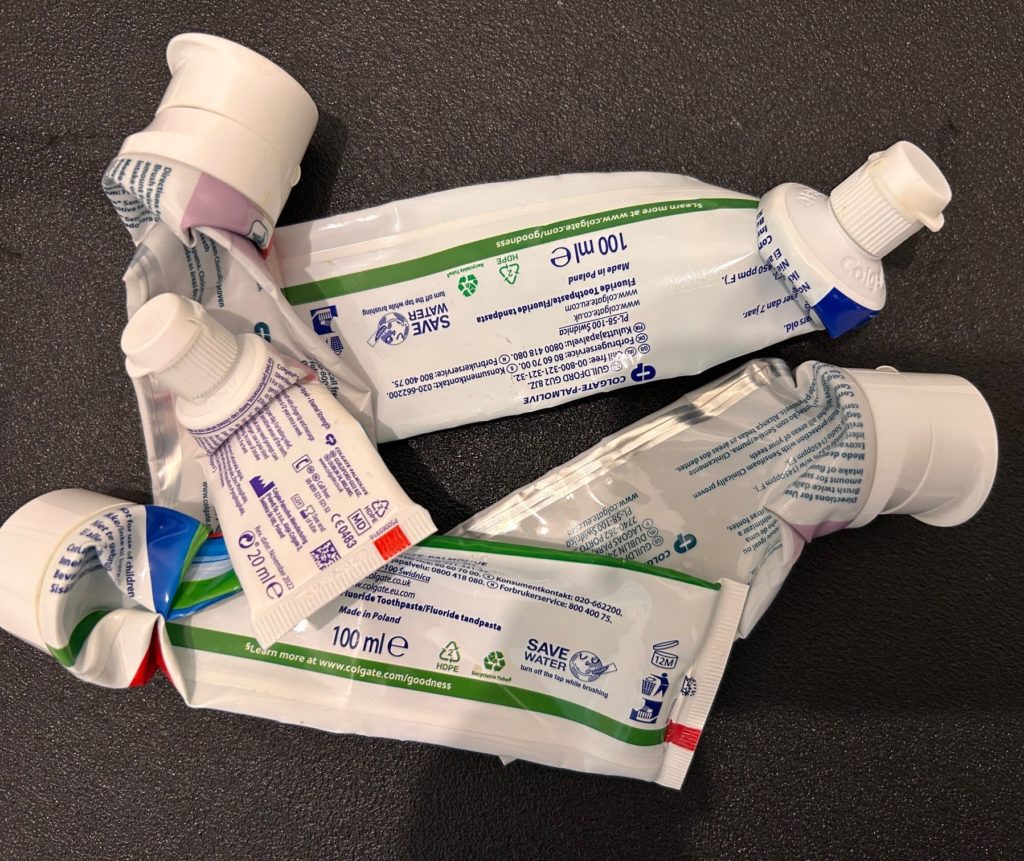 Empty toothpaste tubes