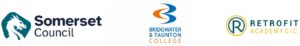 Somerset Council, Bridgwater and Taunton College and retrofit Academy logos